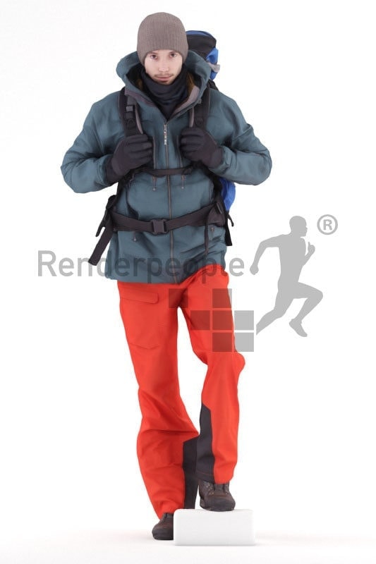 3d people outdoor, white 3d man walking and