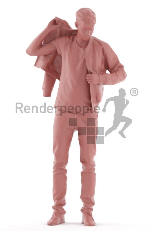 3d people casual, white 3d man standing and wearing jacket