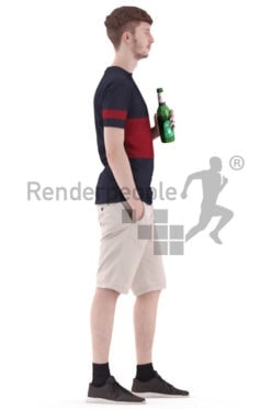 3d people casual, white 3d man holding a cup of beer