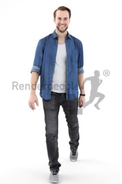 3d people casual, white 3d man walking