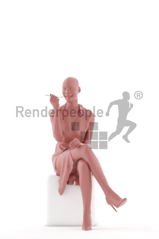 Posed 3D People model for visualization – black woman eating, event
