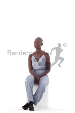 3D People model for 3ds Max and Blender – black woman, sitting at an event, wearing a jumpsuit