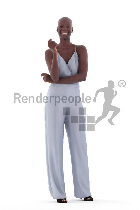 3D People model for 3ds Max and Blender – black woman, communicating at an event, wearing a jumpsuit