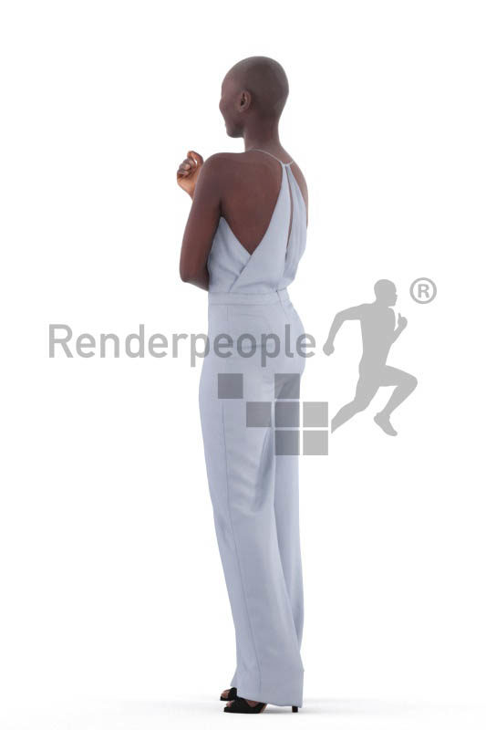 3D People model for 3ds Max and Blender – black woman, communicating at an event, wearing a jumpsuit