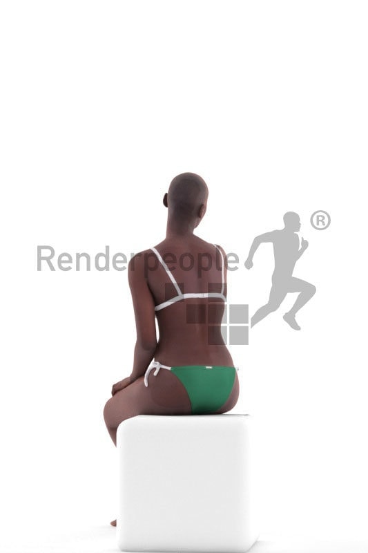 3D People model for 3ds Max and Blender – black woman, sitting, swimm wear