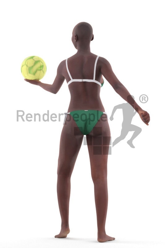 Scanned human 3D model by Renderpeople – black woman in swimm suits, Paying volleyball