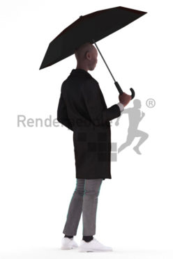 Posed 3D People model for renderings – black woman, standing, outdoor, with umbrella