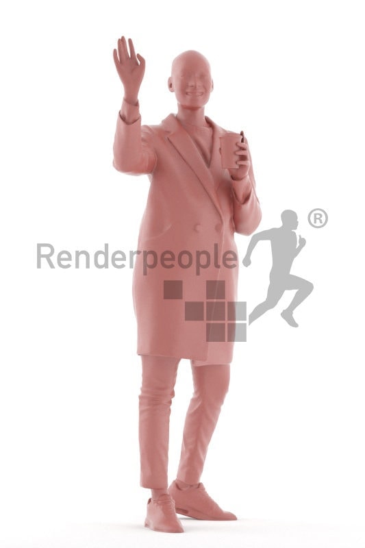 Scanned human 3D model by Renderpeople – black woman, outdoor, greeting