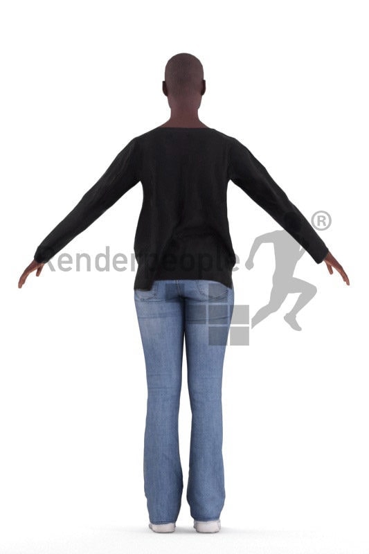 Rigged and retopologized 3D People model – african woman in casual clothes