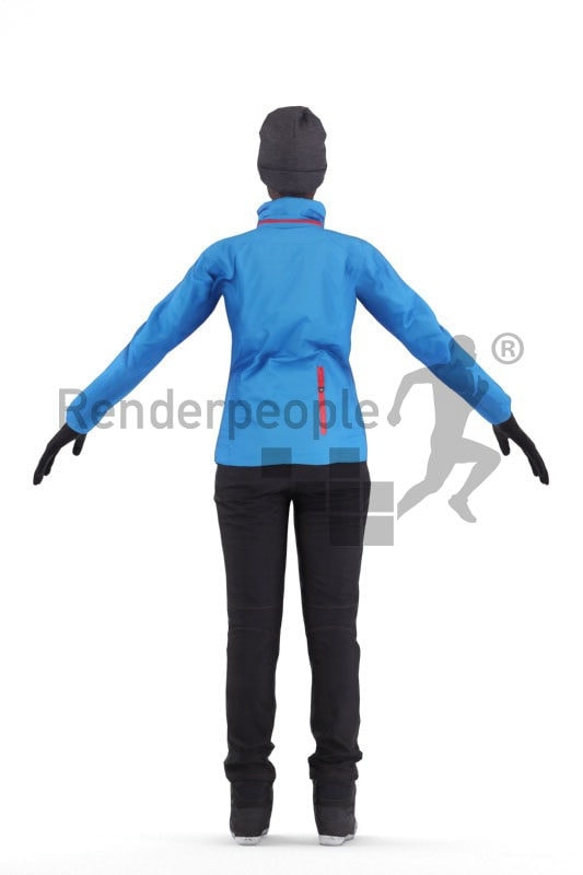 3d people sports, 3d black woman rigged, with skiing gear