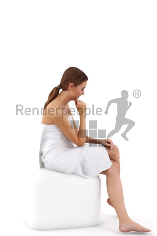 3d people spa, white 3d woman cover with a towl sitting