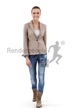 3d people casual, nicely dressed white 3d woman walking