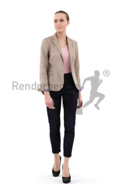 3d people casual, nicely dressed white 3d woman walking