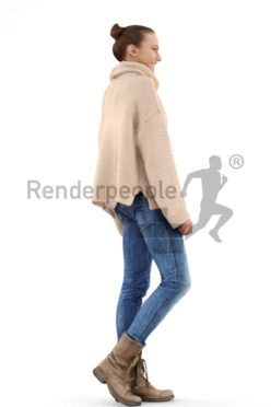 3d people casual, white 3d woman with a broad friendly smile