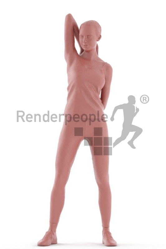 3d people sports, beautiful white 3d woman standing and stretching