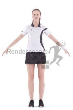 Rigged 3D People model for Maya and 3ds Max – white woman in tennis dress, sports