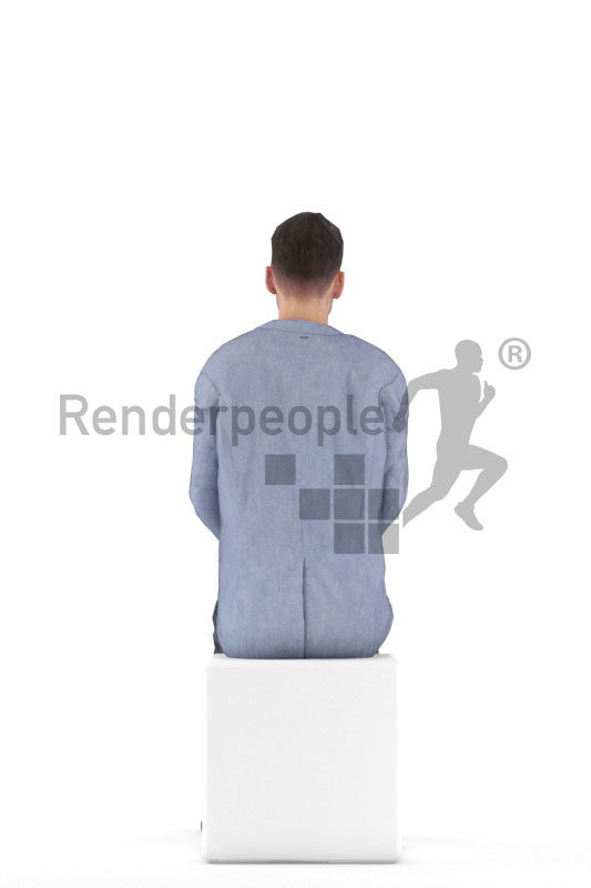 Animated 3D People model for 3ds Max and Maya – european male in business look, sitting