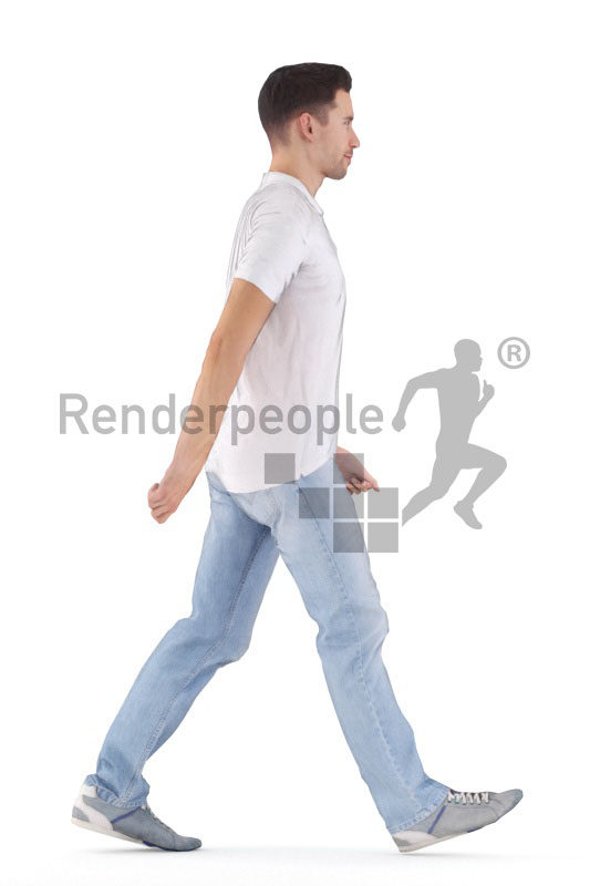 Animated 3D People model for realtime, VR and AR – european man in daily shirt, walking