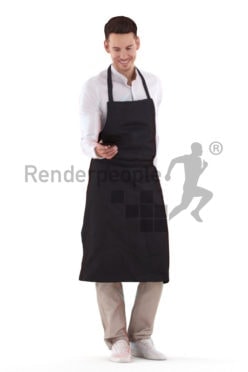 Posed 3D People model for visualization – white man in waiter outfit, serving an expresso