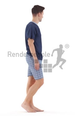 Posed 3D People model for visualization – european male in sleepwear, walking