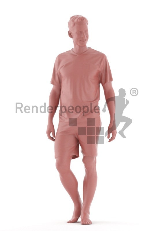 Posed 3D People model for visualization – european male in sleepwear, walking