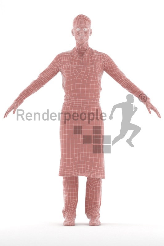 Rigged and retopologized 3D People model – white man in waiters outfit