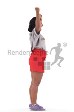 3D People model for 3ds Max and Sketch Up – indian woman in casual look, wearing a red skirt, cheering