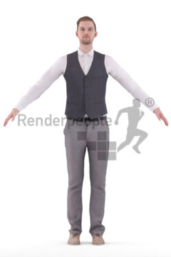 Rigged human 3D model by Renderpeople – european man in smart casual look, event, waiters outfit