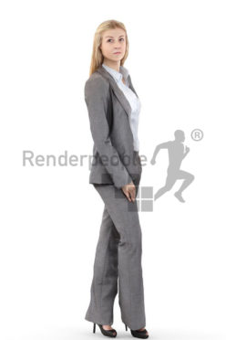 3d people business, white 3d woman standing looking determined