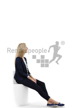 3d people casual, white 3d woman sitting and smiling