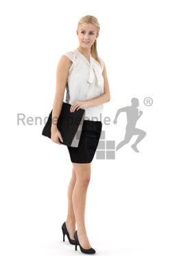 3d people business, white 3d woman carrying a folder