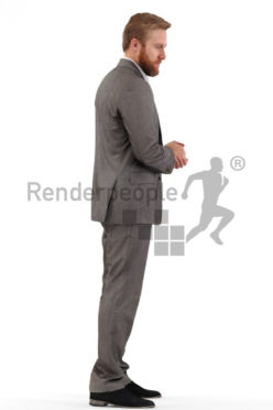 3d people business, white 3d man standing and looking to the ground