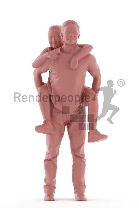 Scanned human 3D model by Renderpeople – asian father and son, piggyback