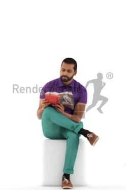 3d people casual, indian 3d man sitting and reading a book