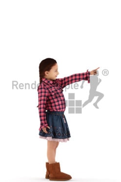 3d people casual, white 3d kid standing and pointing