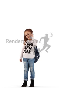 3d people casual, white 3d kid standing and calling somebody