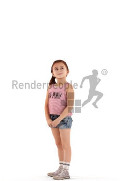 3d people casual, white 3d kid standing and looking up