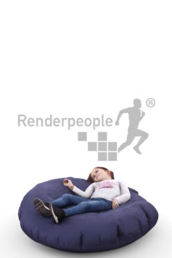 3D People model for 3ds Max and Sketch Up – little european girl, in casual clothes, laying in beanbag