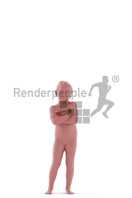 Posed 3D People model by Renderpeople – little european girl wearing a swimmsuit, standing