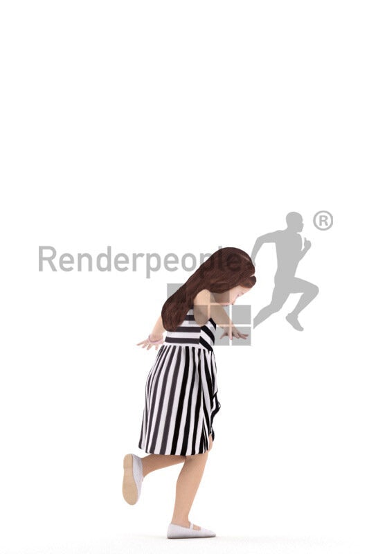 Posed 3D People model for renderings – european girl in casual dress, playing outdoor