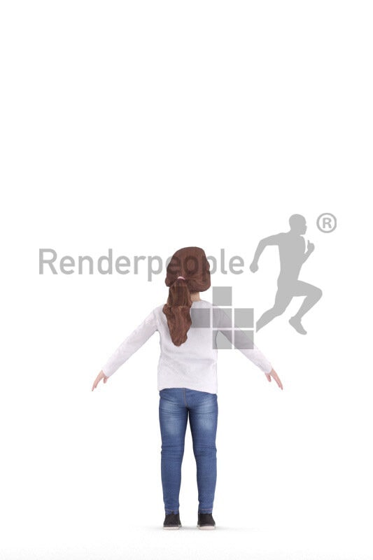 Rigged human 3D model by Renderpeople – european girl in casual jeans and longsleeve