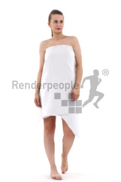 3d people spa, white 3d woman covered with a towl walking