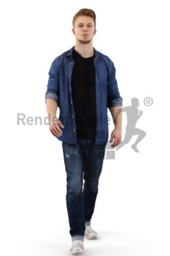 3d people casual, white 3d man walking