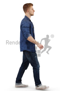 3d people casual, white 3d man walking