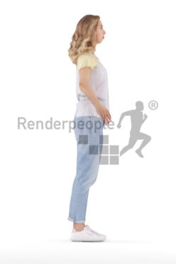 Rigged human 3D model by Renderpeople – white woman in casual spring look, mom jeans