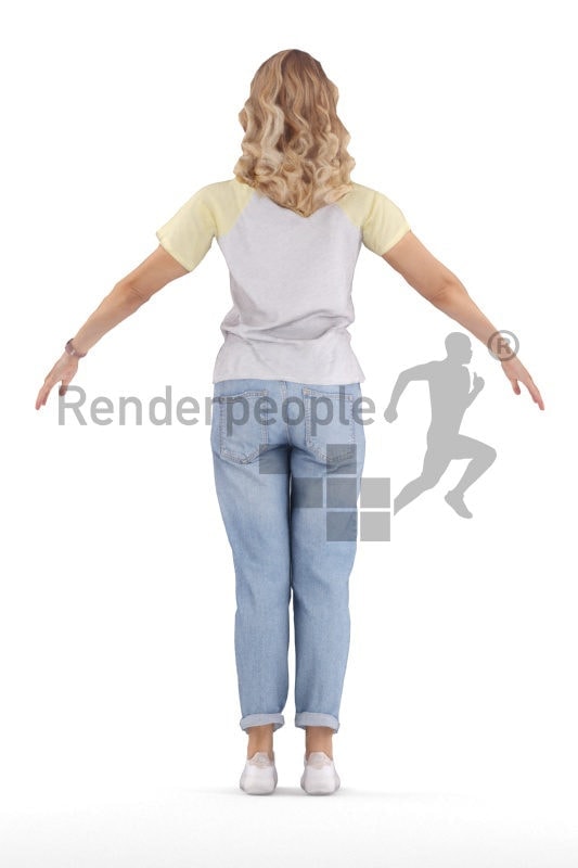 Rigged human 3D model by Renderpeople – white woman in casual spring look, mom jeans
