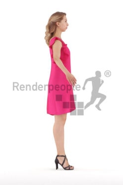 Rigged human 3D model by Renderpeople – caucasian woman in chic pink event dress
