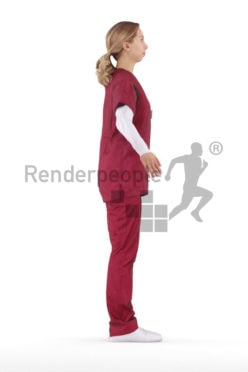 Rigged human 3D model by Renderpeople – european woman in healthcare outfit, red