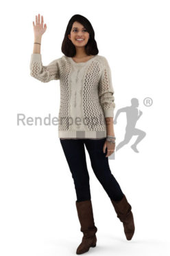3d people casual, indian 3d woman waving