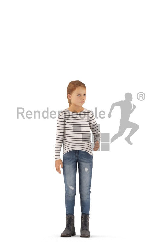 3D People model for animations – european girl in casual outfit, standing and waving